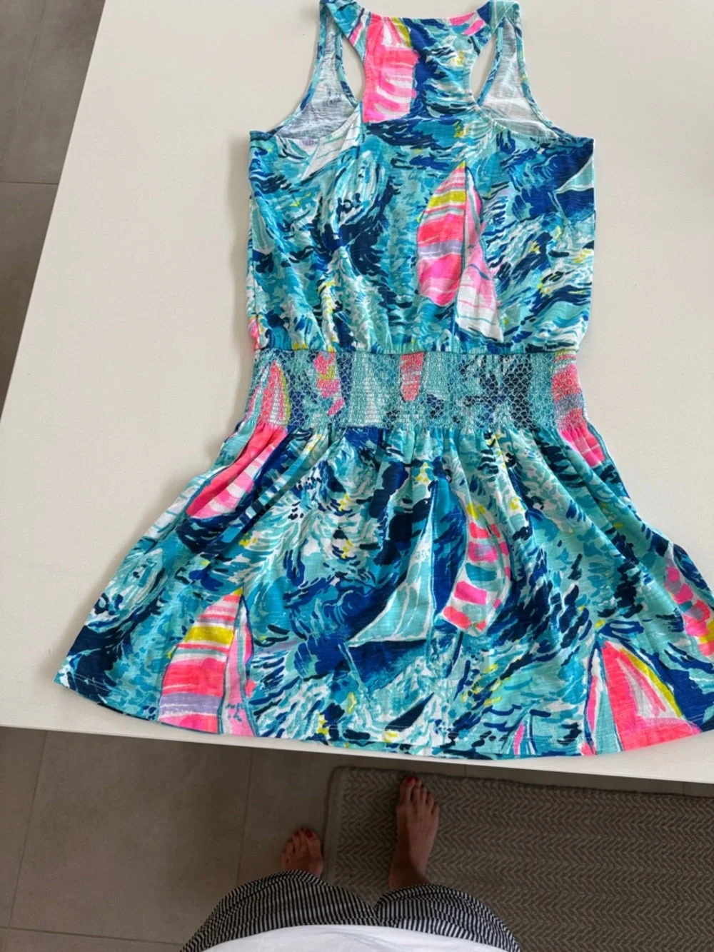 Lilly Pulitzer Teal Tropical Tank Dress with Pink Accents - Picture 4 of 5